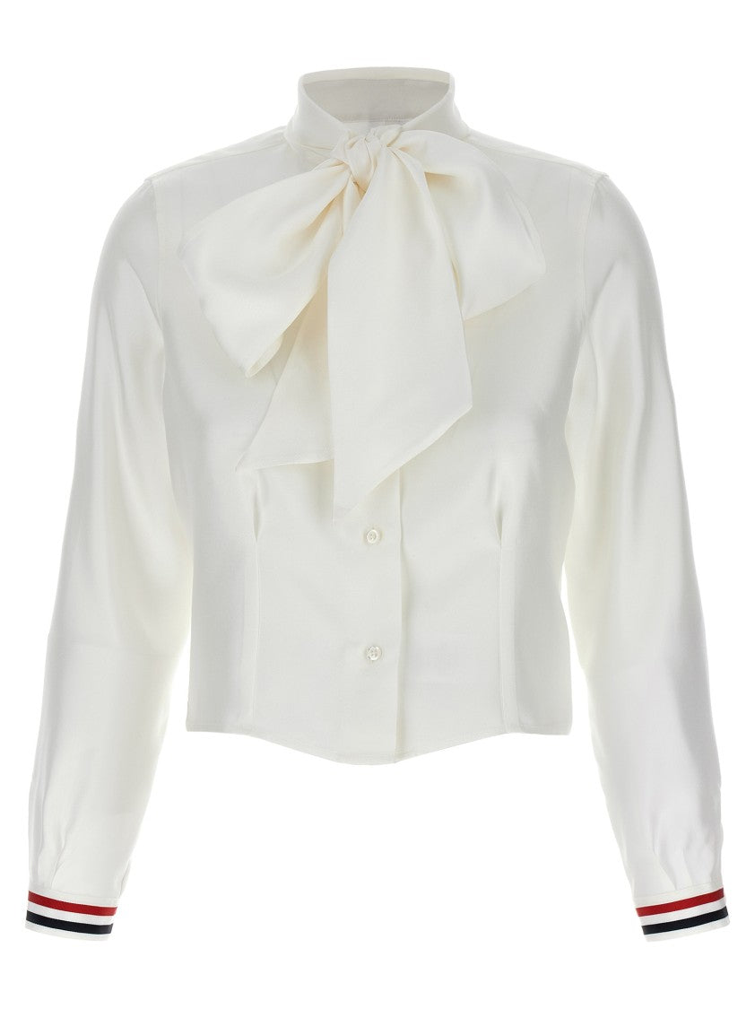 Thom Browne Cropped Silk Shirt With Levalliére Collar