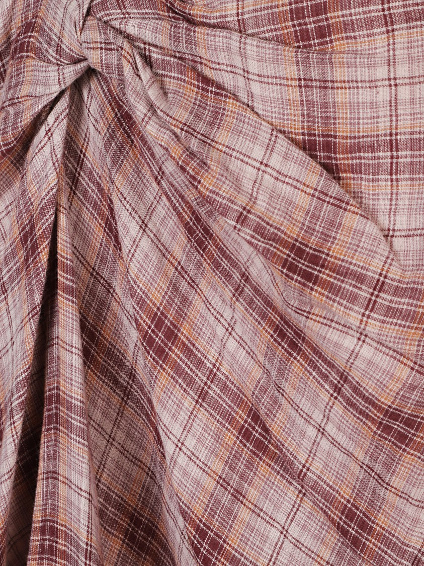 Isabel Marant Étoile Burgundy Checked Midi Skirt With Draped Knot Detail