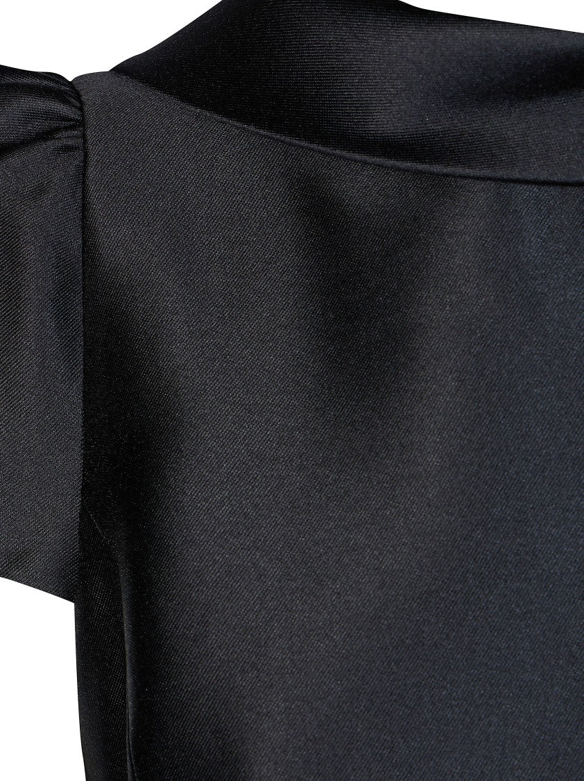 Self-Portrait Black Glossy Taffeta Collared Mini Dress