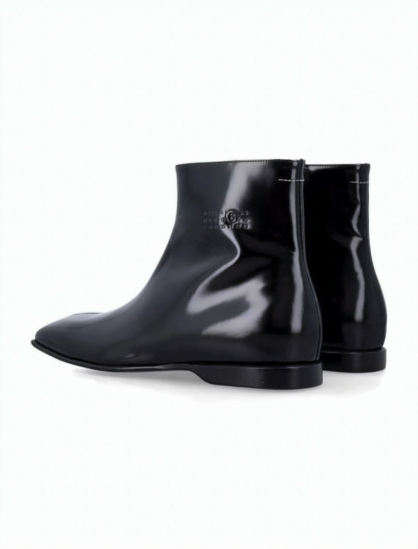 Mm6 By Maison Margiela Glossy Black Calf Leather Ankle Boots