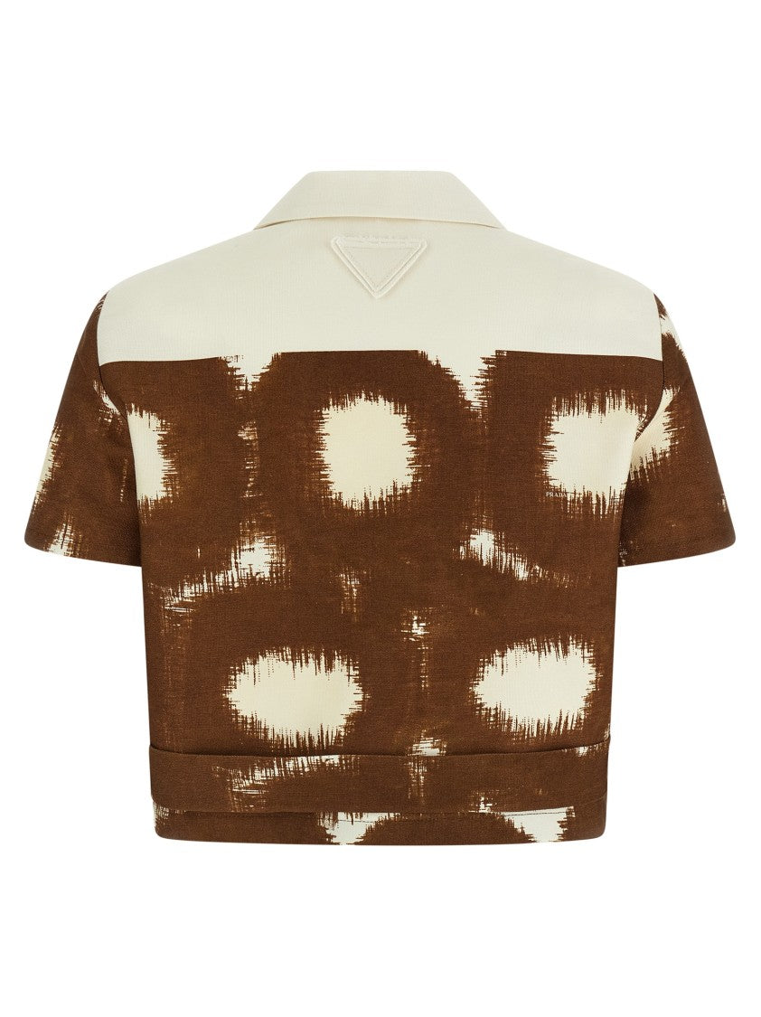 Prada Circle Print Cotton Canvas Shirt With Bowling Collar
