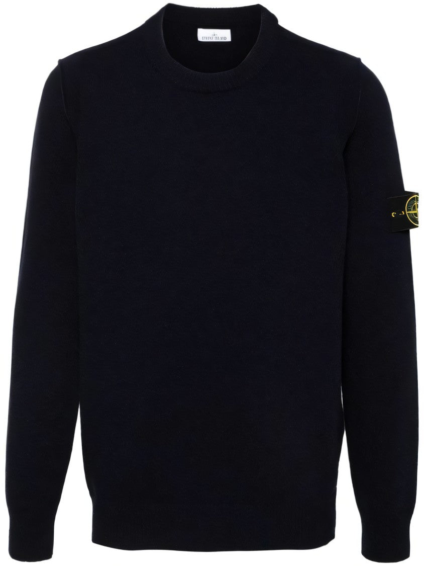 Stone Island Fitted Black Wool Blend Sweater