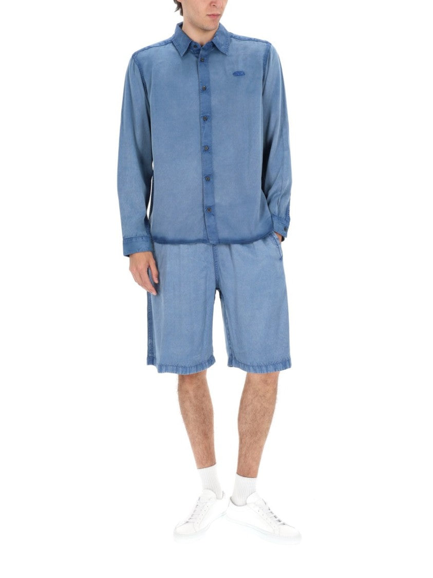 Diesel Washed Blue Viscose Jogger Shorts