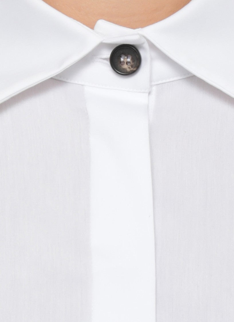 D. Exterior White Boxy Concealed Placket Cotton Shirt