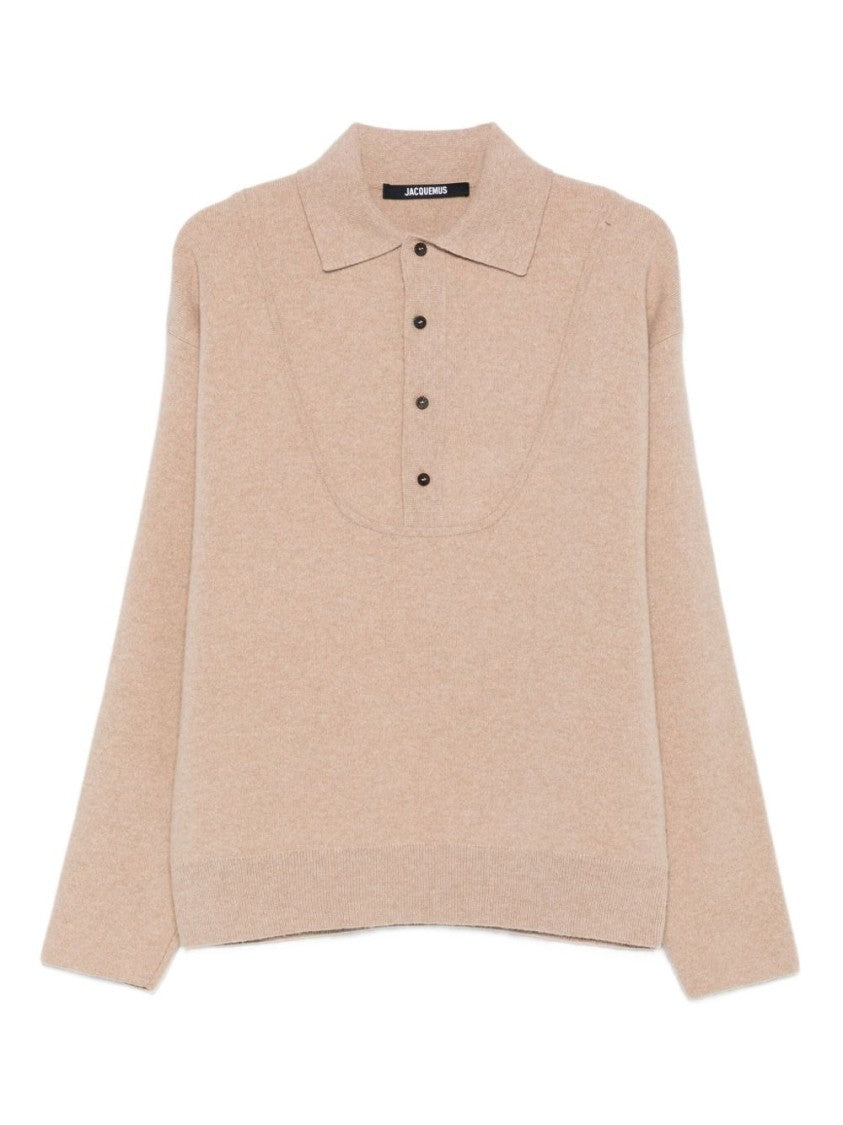 Jacquemus Beige Polo Neck Wool Cashmere Sweater