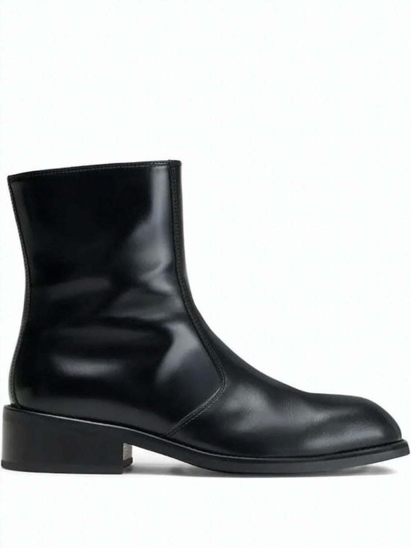 Lemaire Polished Black Calf Leather Ankle Boots