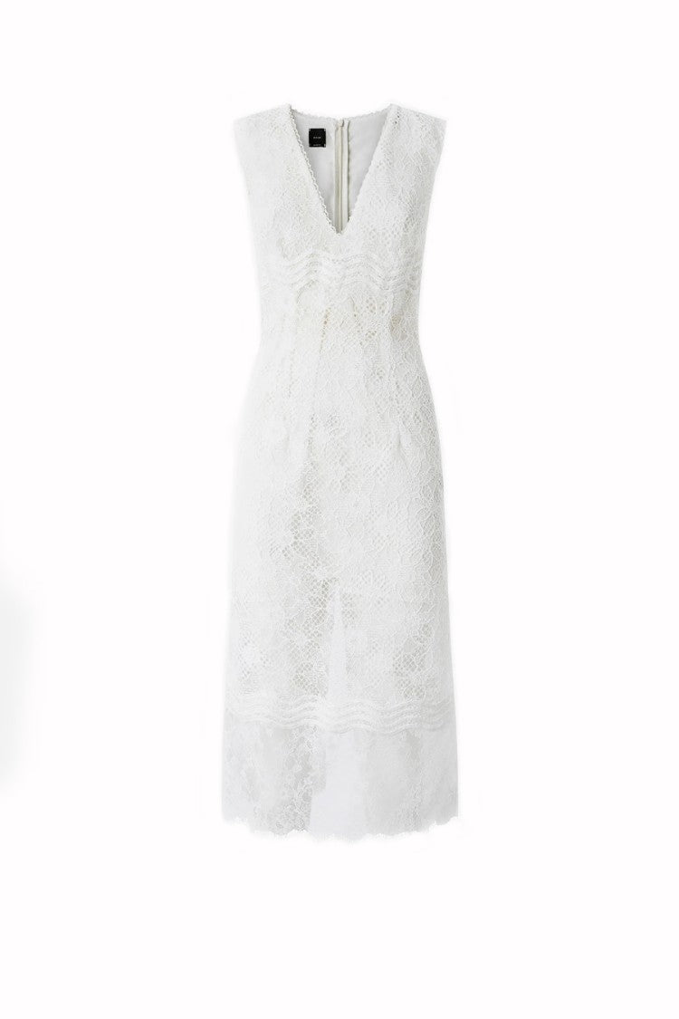 Pinko White Audrey Sleeveless V-Neck Zip Front Lace Midi Dress