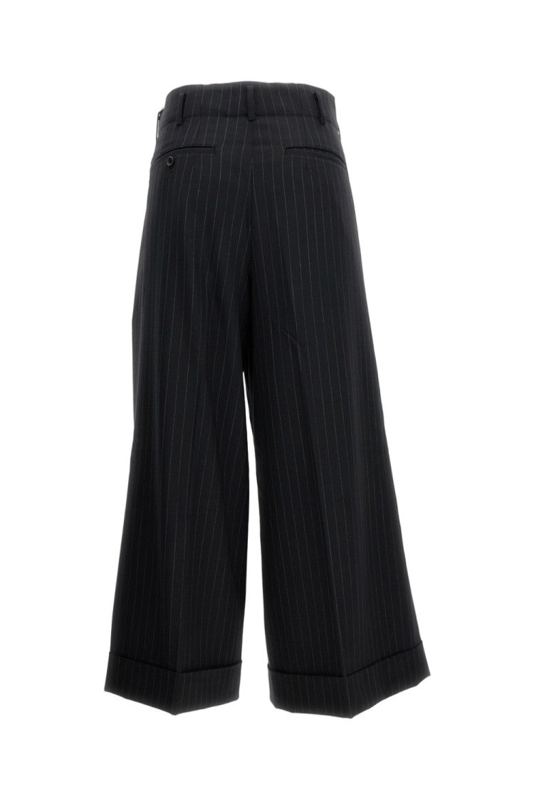 Comme Des Garçons Cropped Black Trousers With Classic Pinstripe