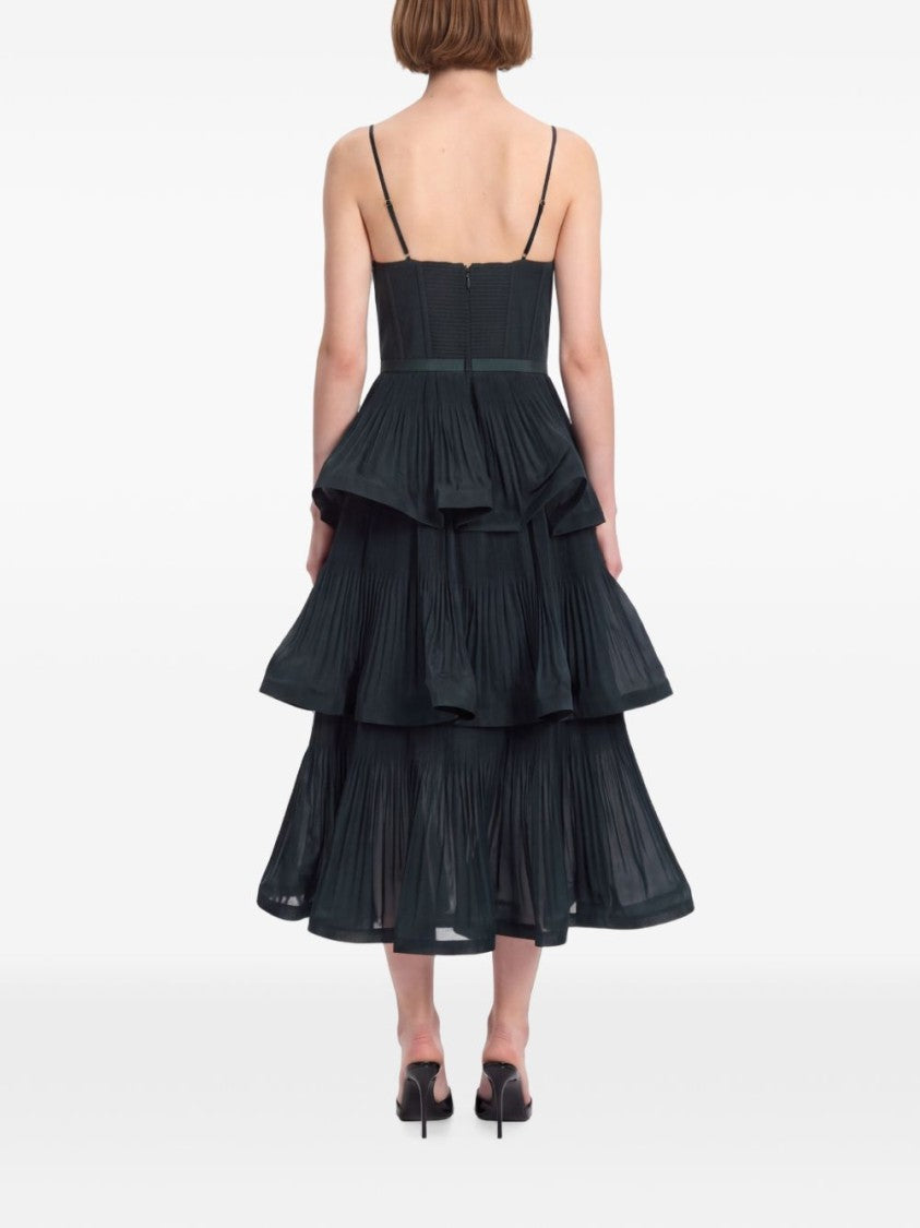 Zimmermann Tiered Pleated Spaghetti Strap Midi Dress