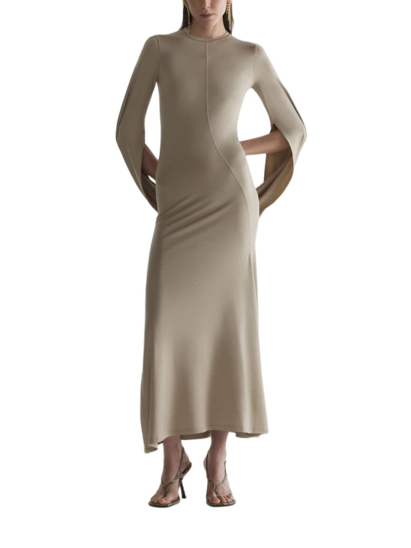 Mugler Brown V Neck Sleeveless Knit Dress
