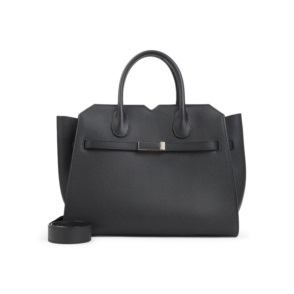 Valextra Black Calf Leather Milano Media Shoulder Bag