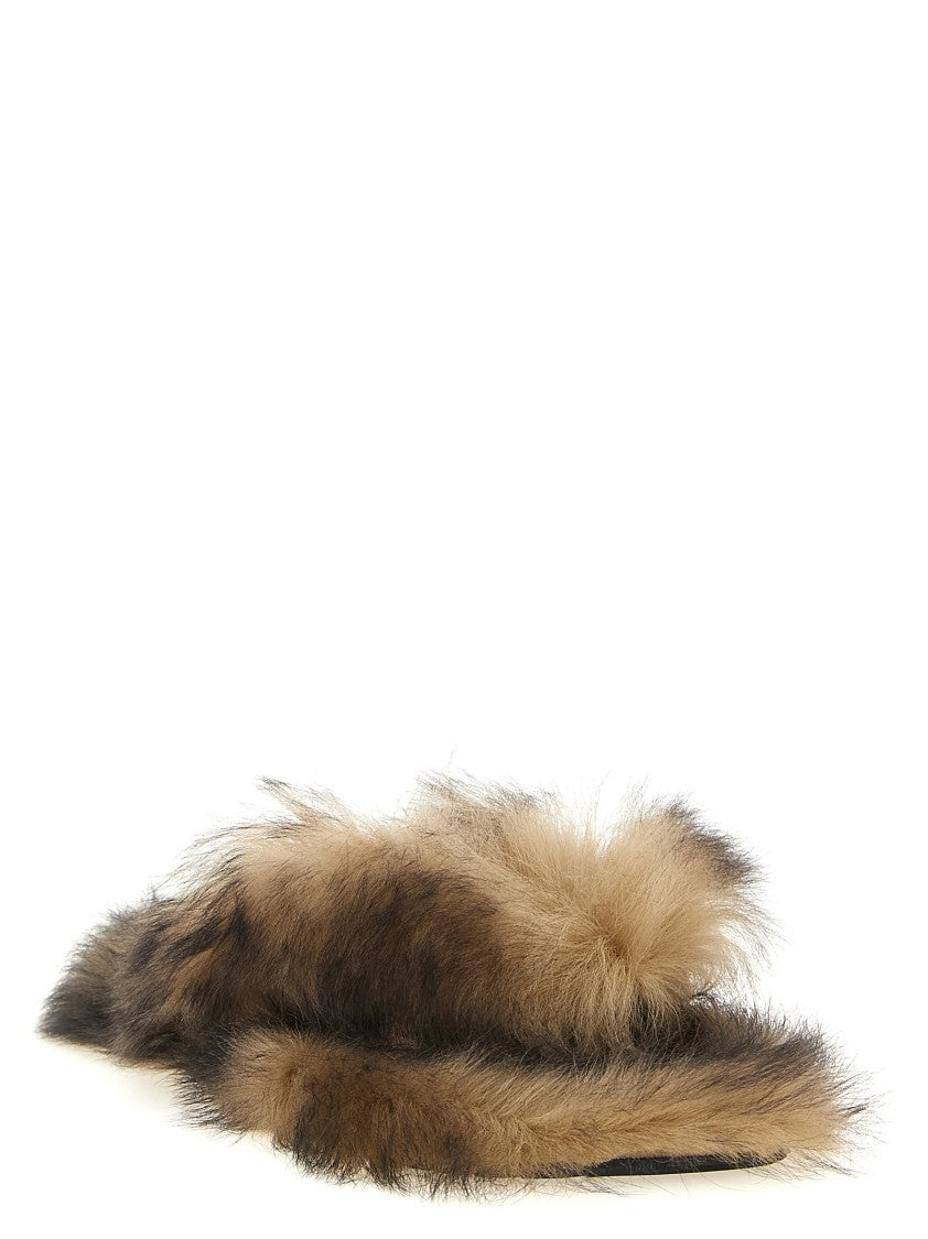 Dolce & Gabbana Long-Haired Sheepskin Flip-Flop Sandals