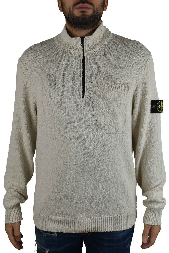 Stone Island Textured Mesh Knit Sweater With High Collar