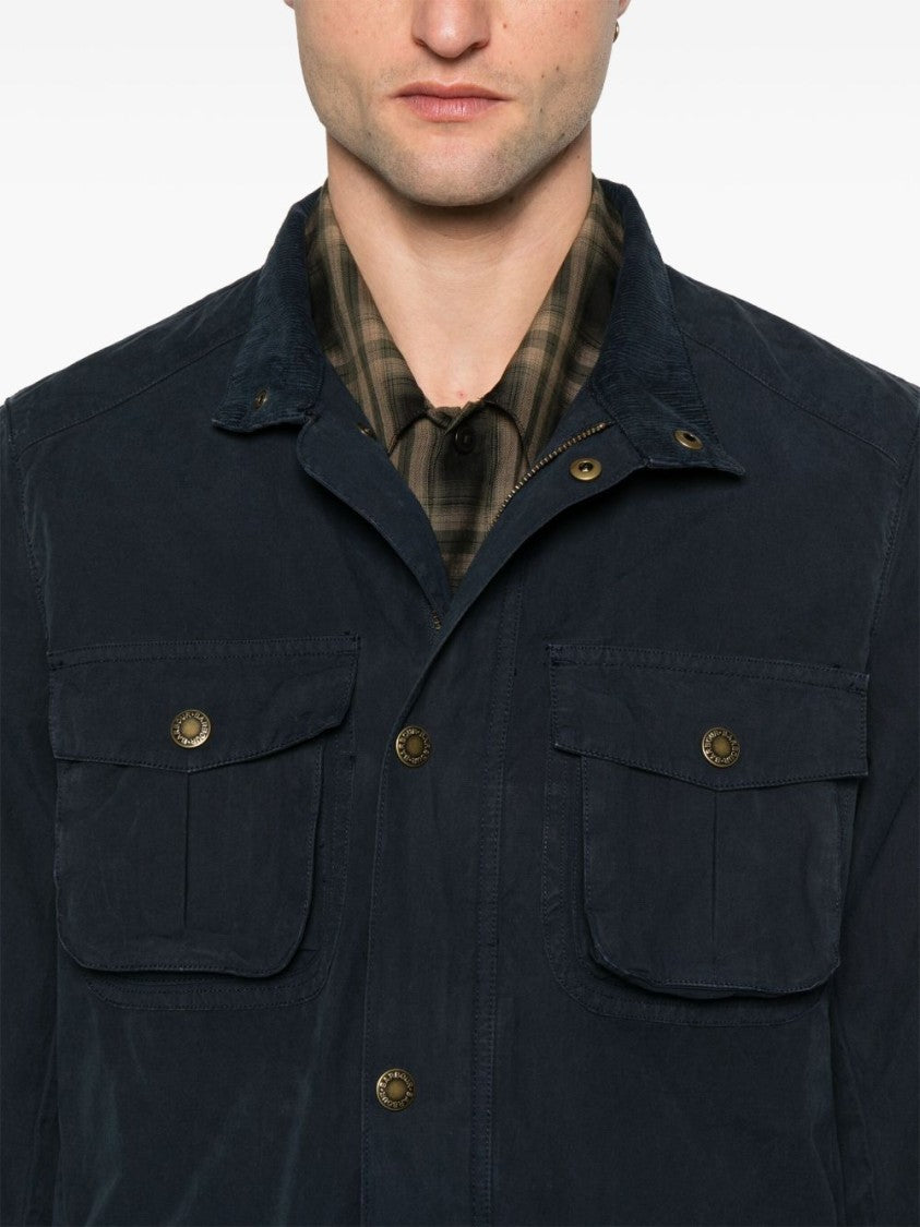Barbour Structured Blue Jacket With Flap Pockets