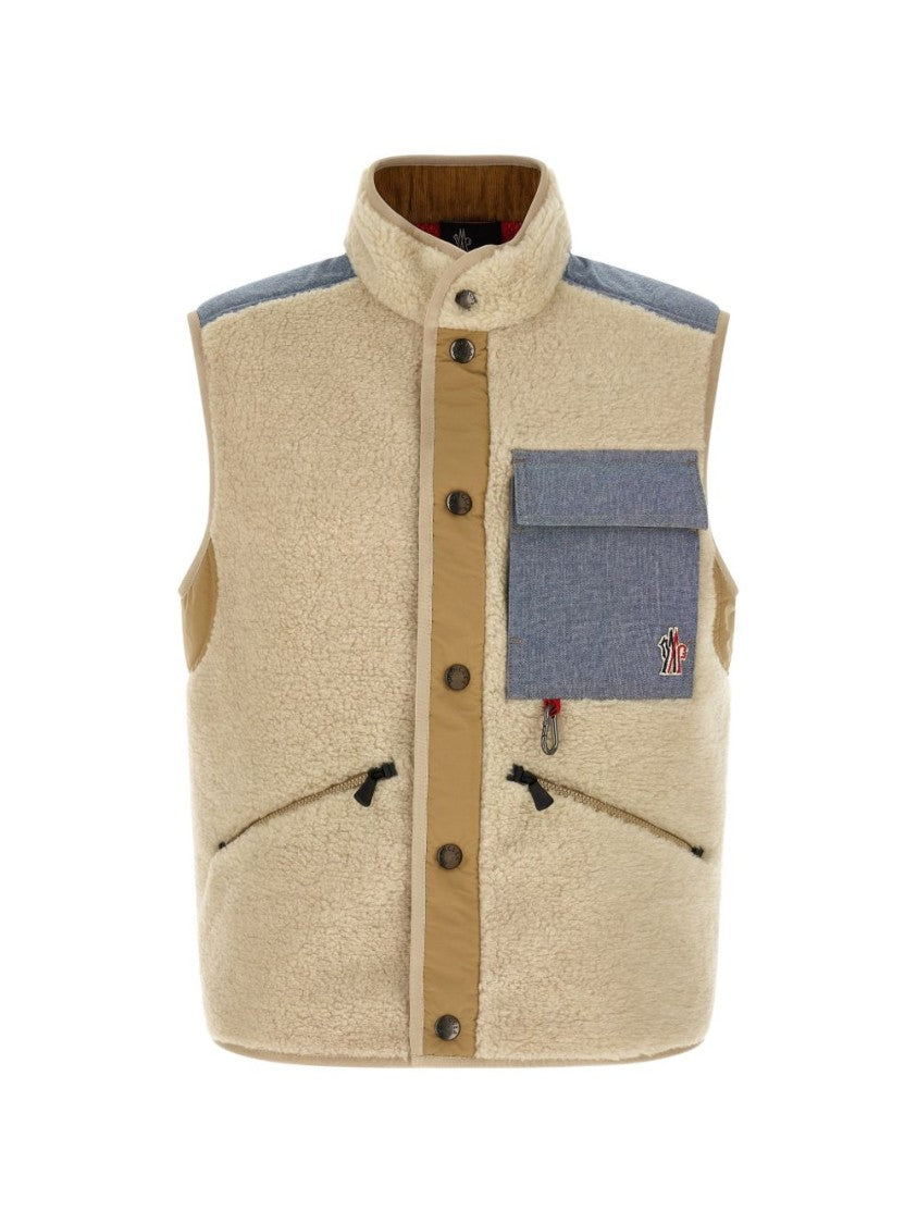 Moncler Grenoble Black Sleeveless Textured High Collar Jacket