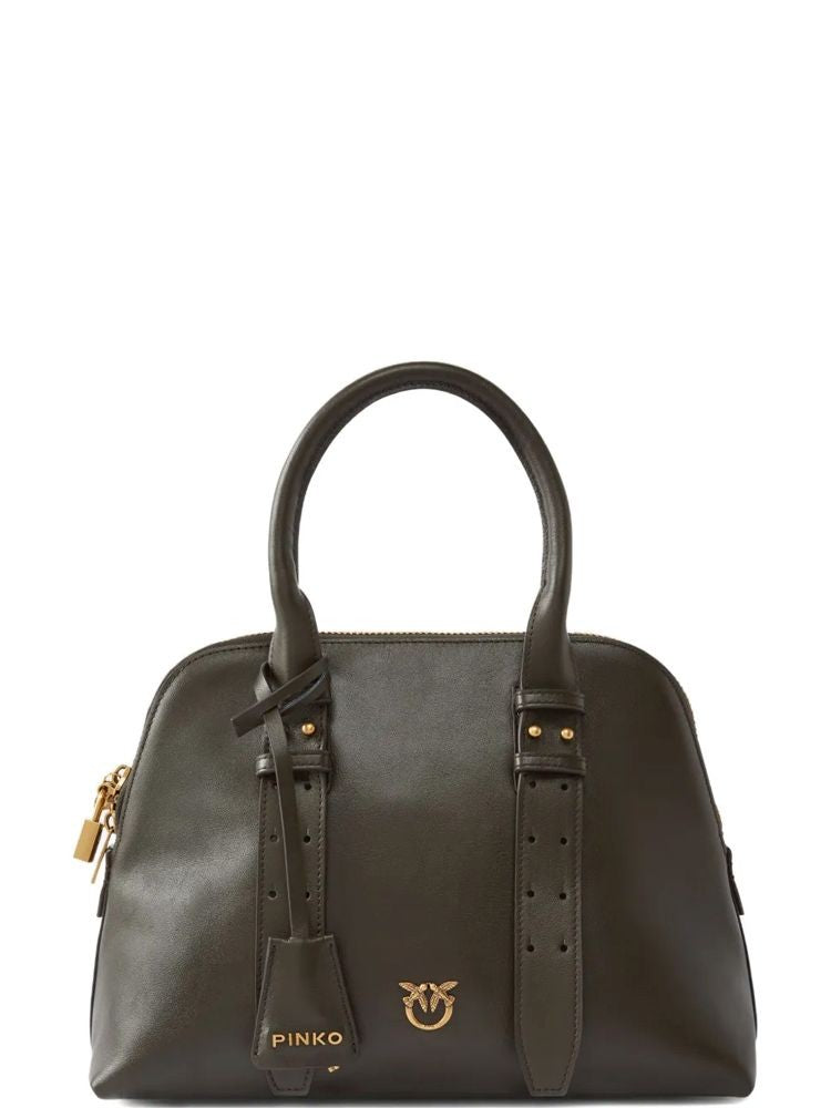 Pinko Medium Brown Bowling Bag With Structured Silhouette And Gold-Tone Accents