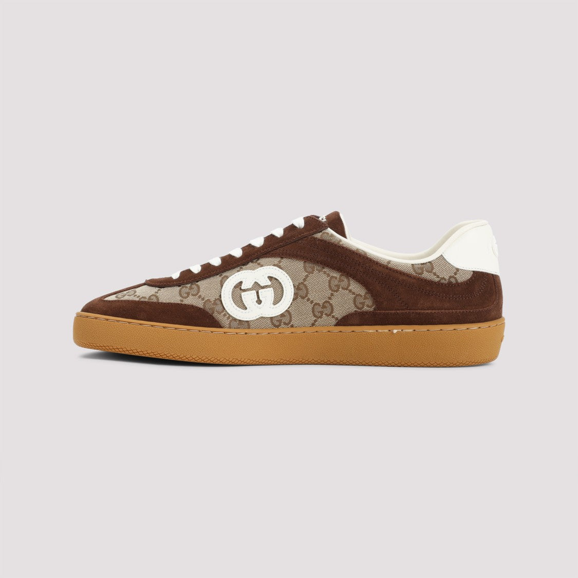 Gucci Brown Suede Sneakers With Gg Supreme Detailing