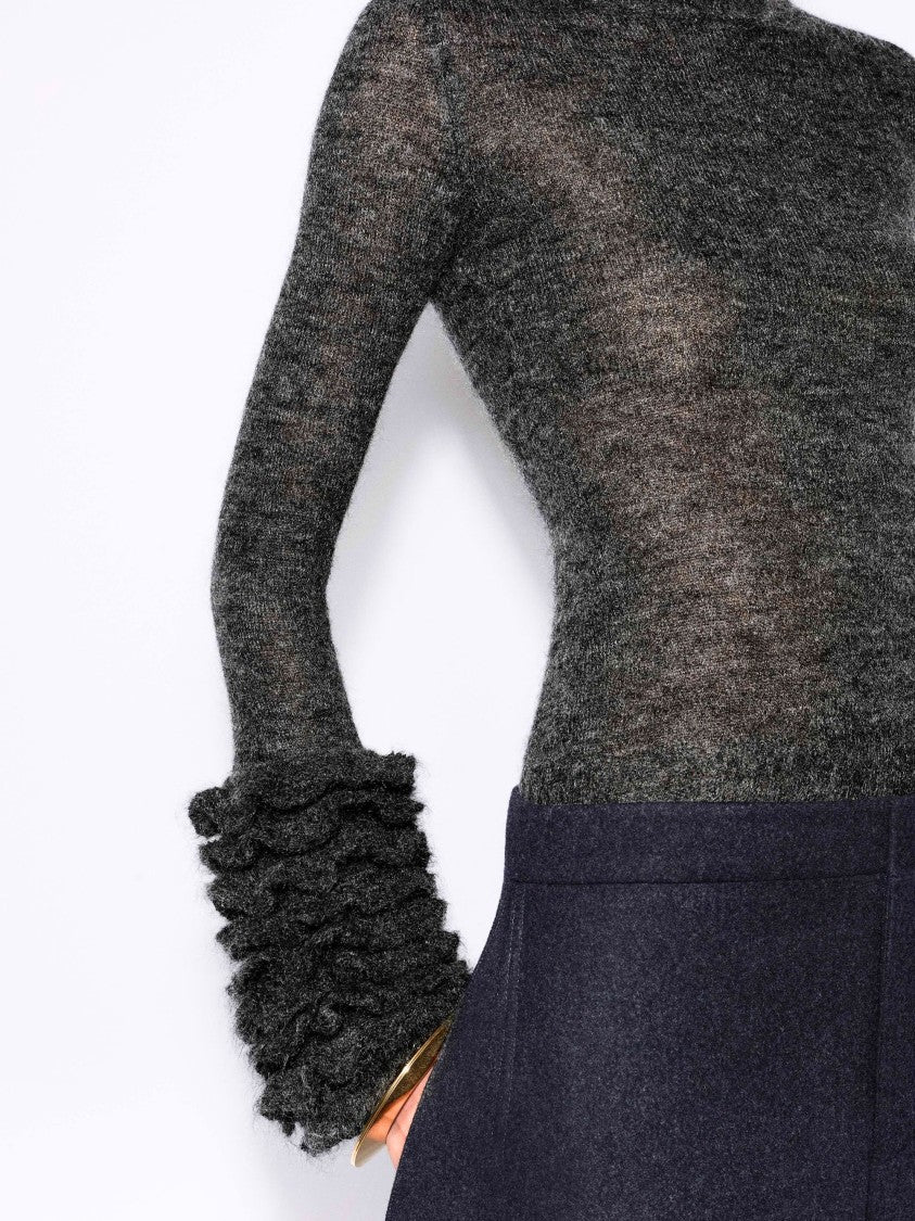 Alaïa Ruffled Cuff Dark Grey Mohair Blend Jumper