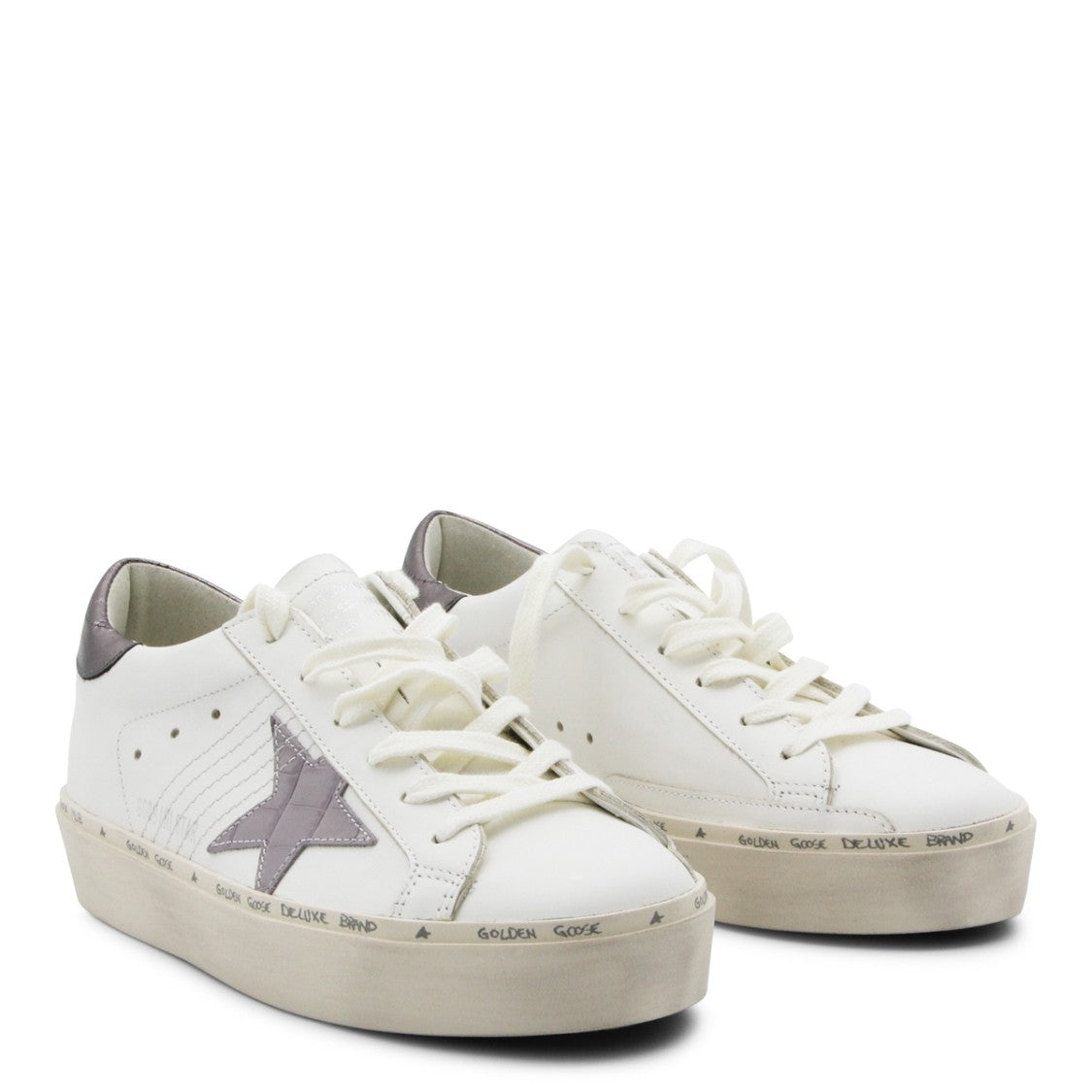 Golden Goose White And Grey Leather Sneakers With Star Patch
