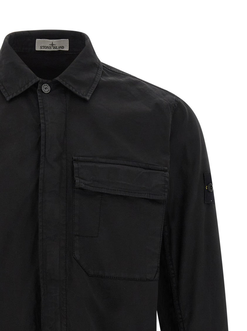 Stone Island Garment-Dyed Black Overshirt With Structured Design