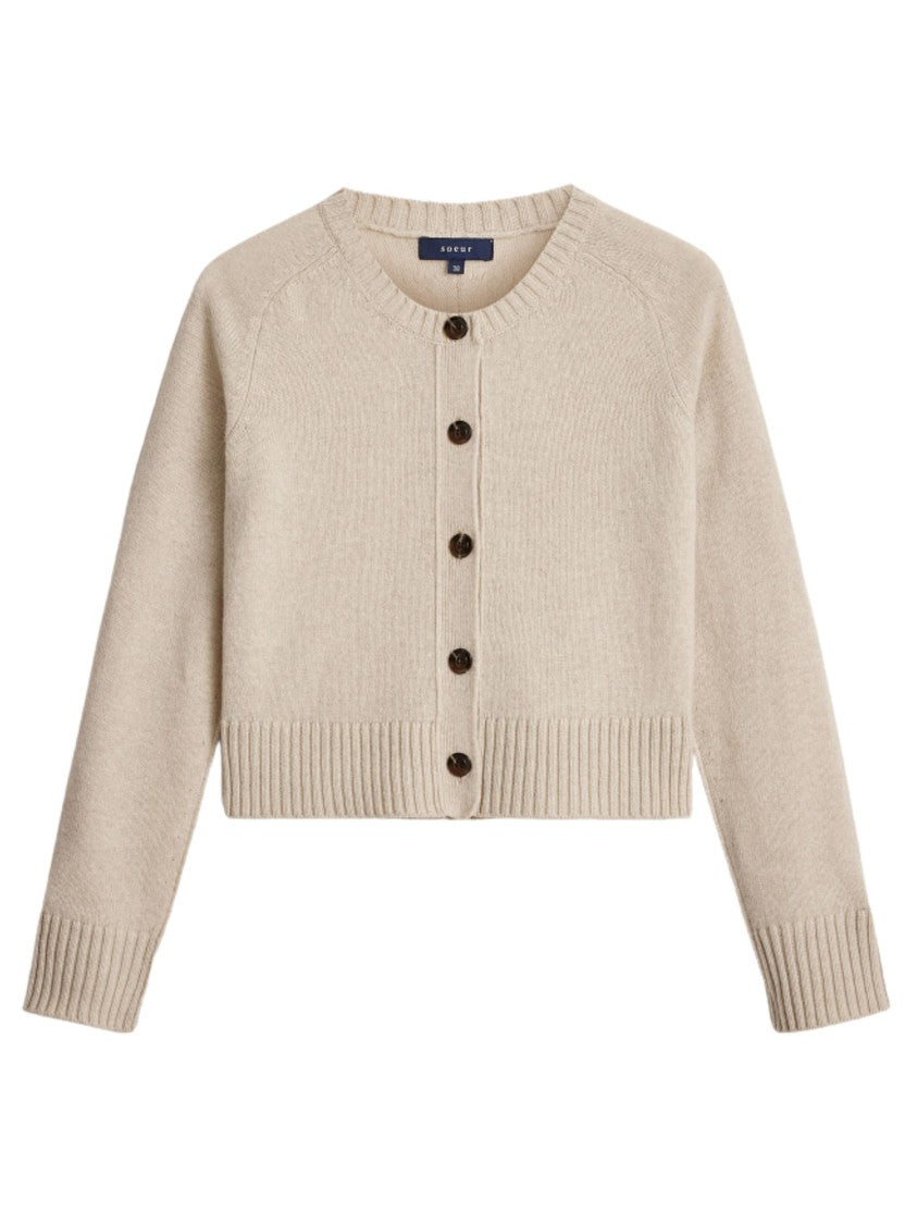 Soeur Cropped Cardigan With Round Neckline And Ribbed Detailing