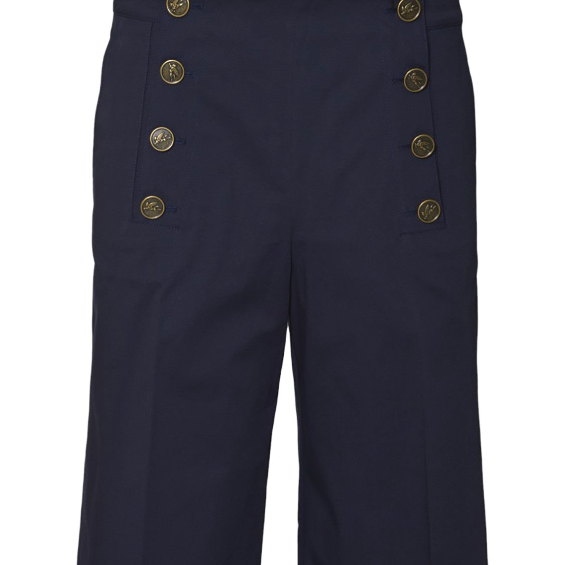 Etro Blue Cotton Straight Trousers With Buttons