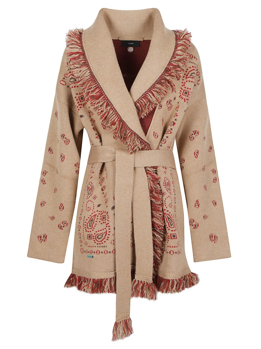 Alanui Bandana Jacquard Shawl-Collar Cashmere Cardigan