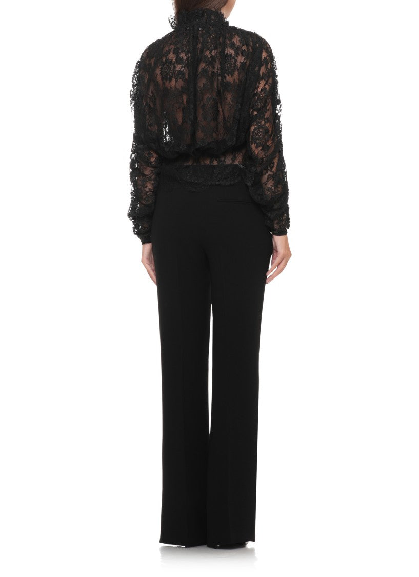 Self-Portrait Delicate Black Lace Shirt With High Collar And Gold Accents