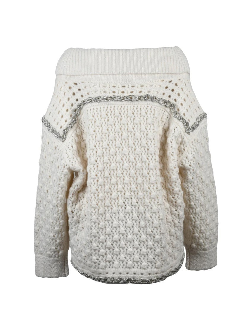 Circus Hotel High Neck Sweater With Textured Knit And Rhinestone Accents