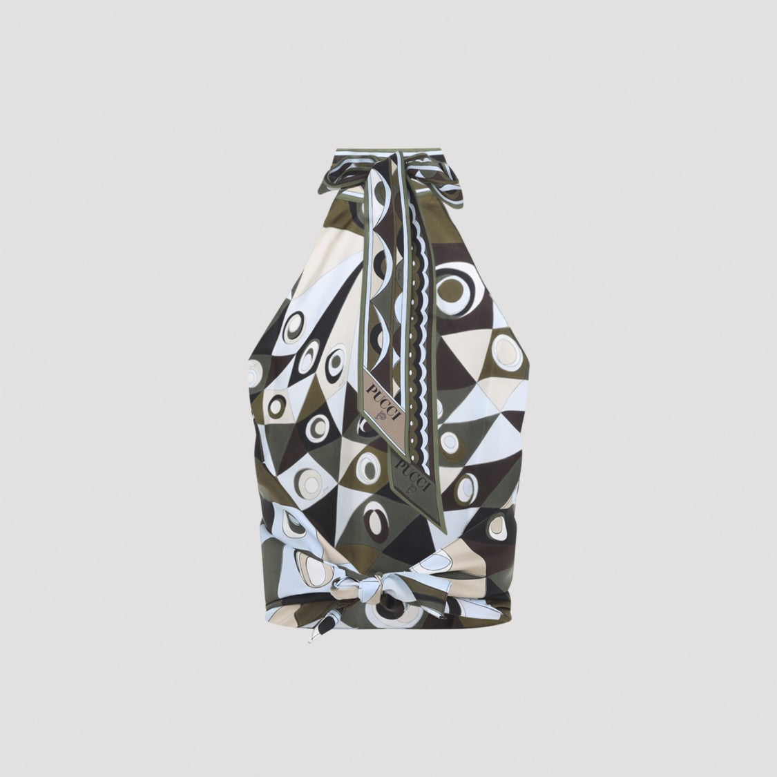 Pucci Geometric Abstract Silk Top With High Neck