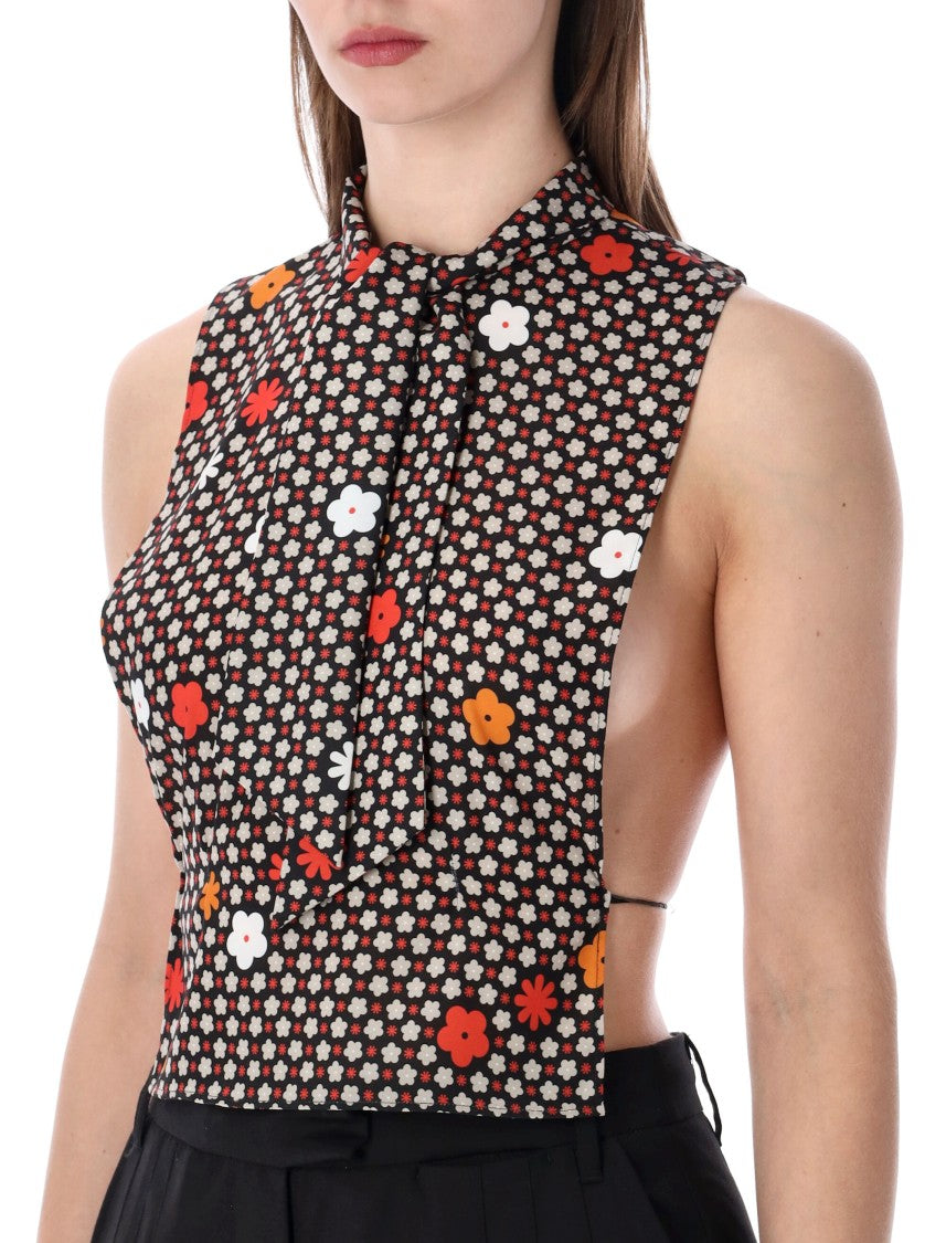 Mm6 By Maison Margiela Floral Pattern High Neck Crop Top