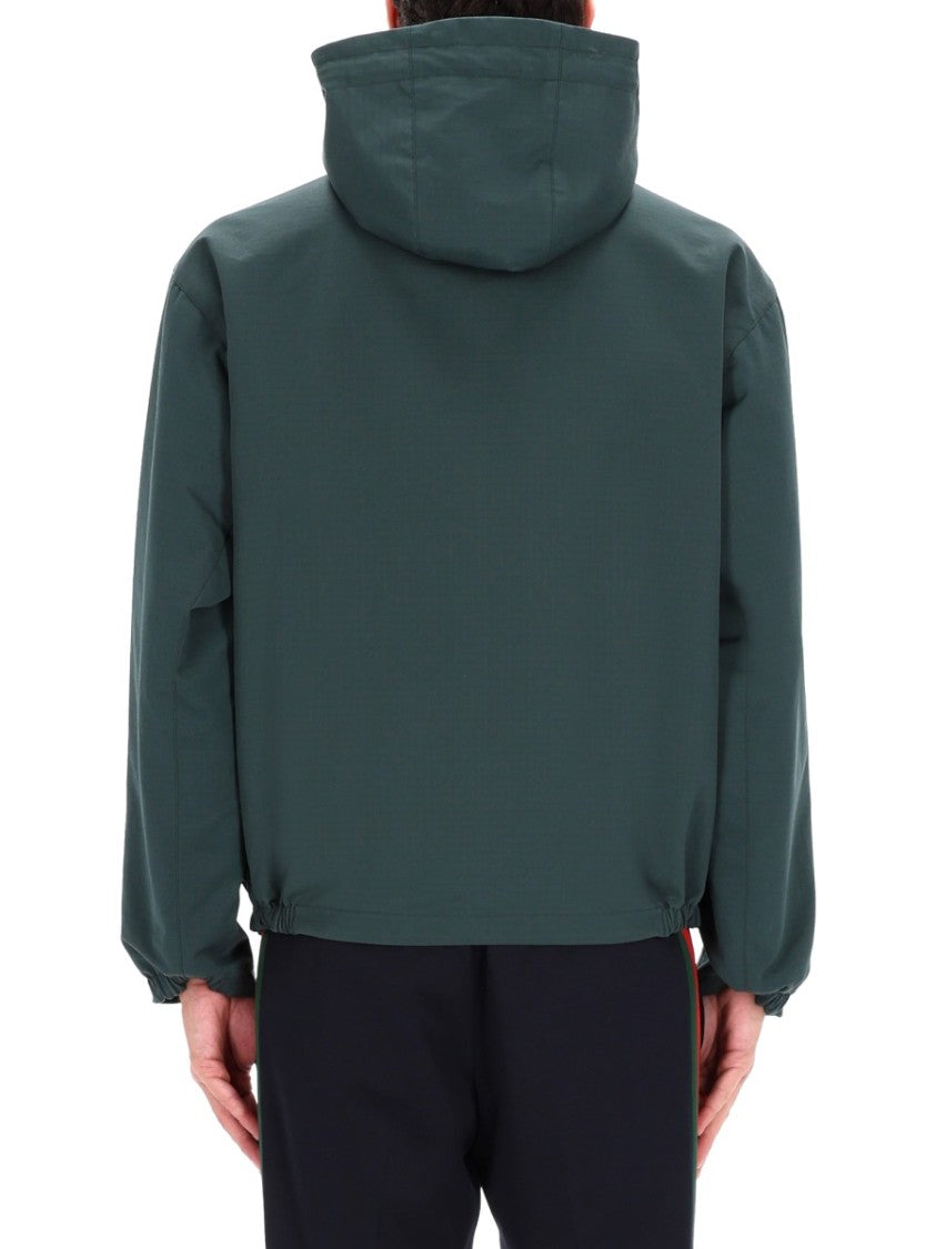 Gucci Hooded Cotton Jacket With Front Zipper And Logo