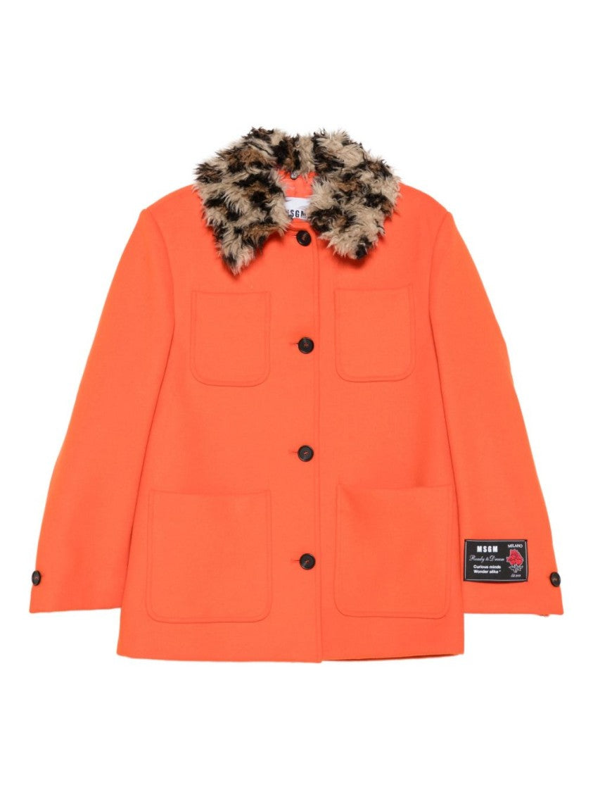 Msgm Bright Orange Wool Blend Outerwear