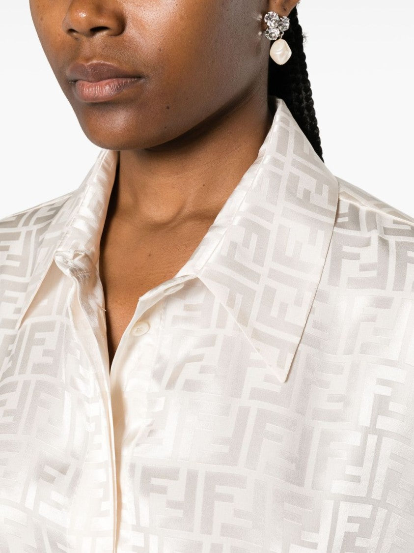 Fendi White Jacquard Shirt With Tonal Monogram Design