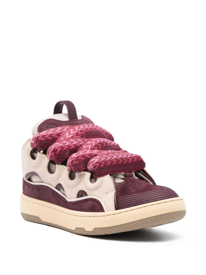 Lanvin Panelled Burgundy Calf Leather And Suede Sneakers