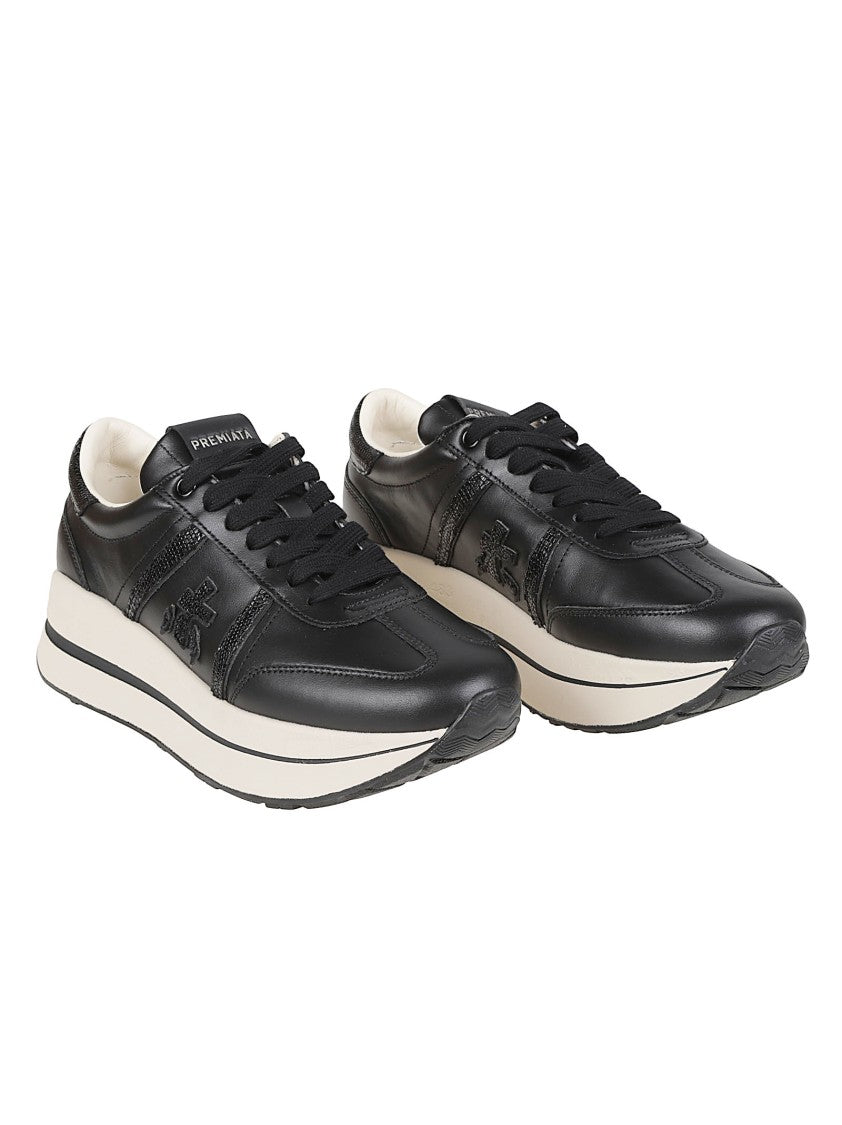 Premiata Black Bethcoin Textured Calf Leather Sneakers