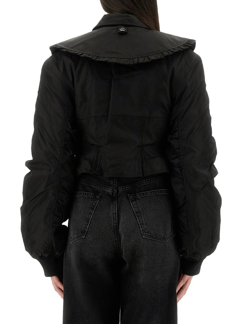 Ganni Cropped Fitted Jacket With Oversized Ruffled Collar