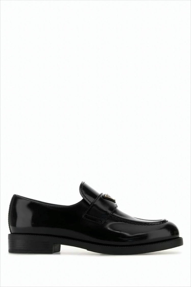 Prada Polished Calf Leather Loafers With Metallic Emblem