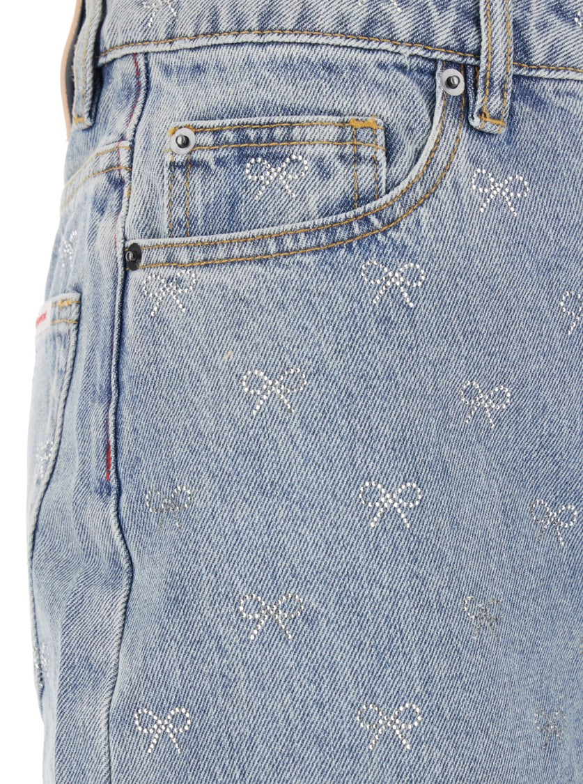 Self-Portrait Light Blue Diamante Bow Jeans