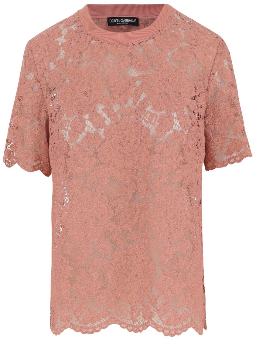 Dolce & Gabbana Viscose And Cotton Blend Floral Drawstring Lace Top
