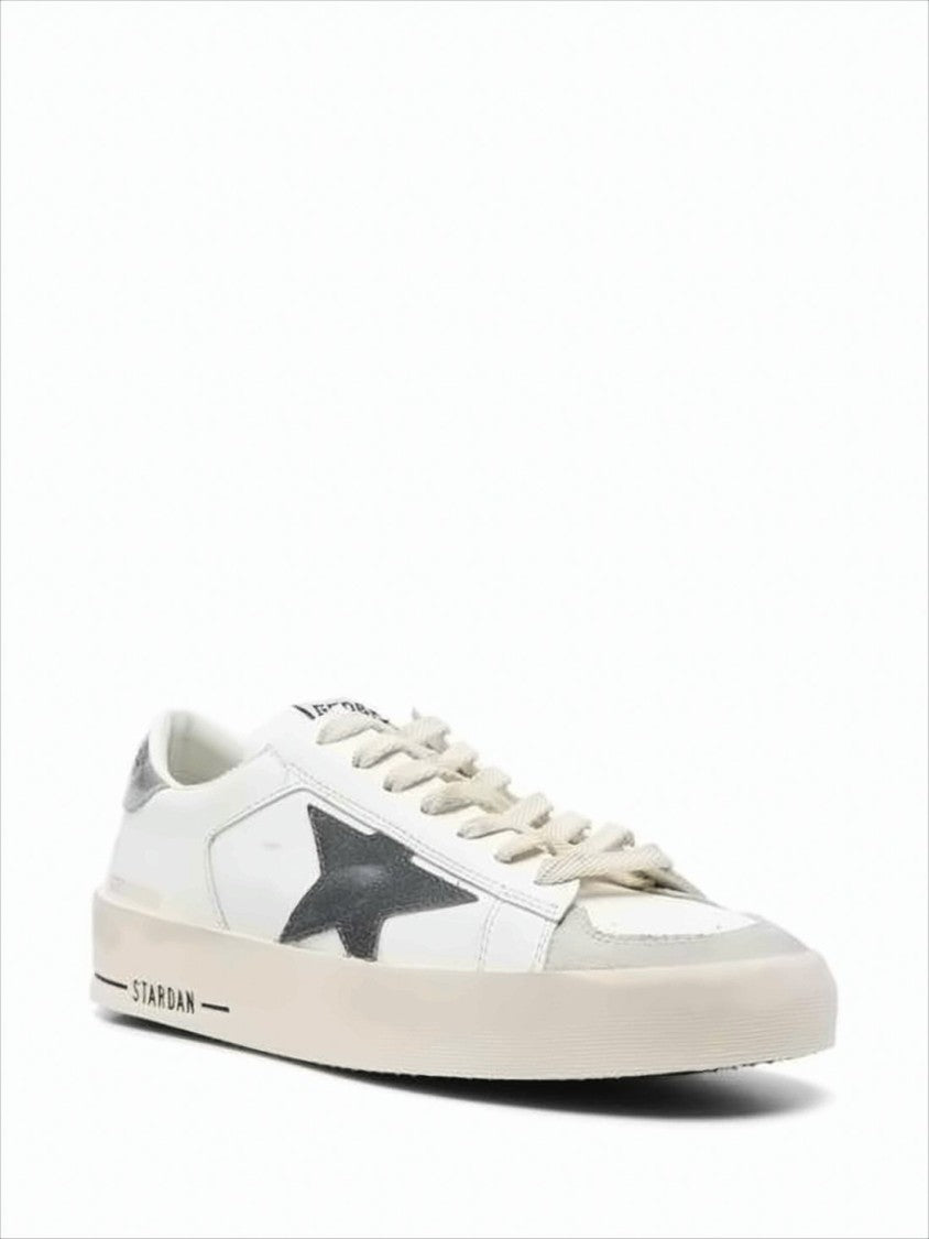 Golden Goose Distressed White Leather Low-Top Sneakers With Prominent Star Detail
