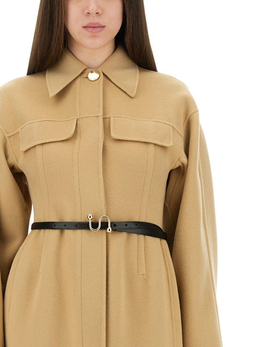 Sportmax Oil Fitted Structured Virgin Wool Coat