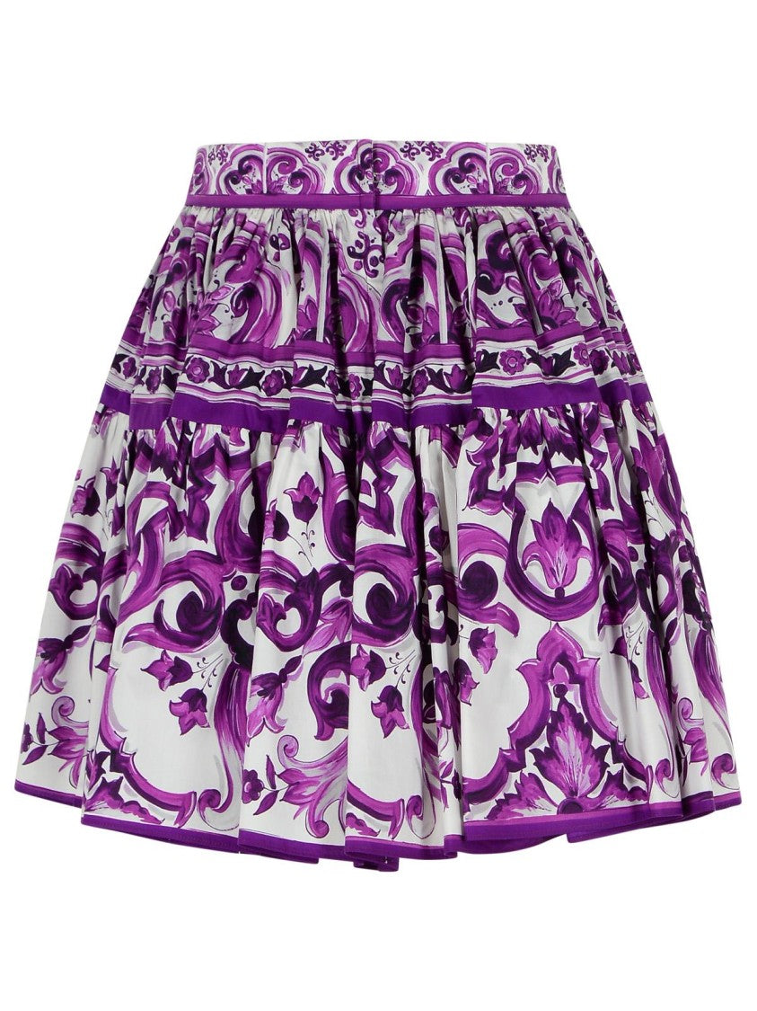 Dolce & Gabbana Short Skirt In Majolica Print Cotton Poplin