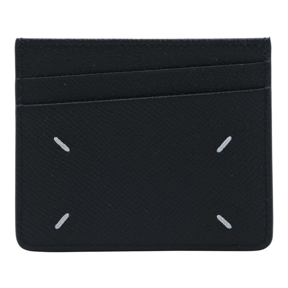 Maison Margiela Textured Black Cardholder Wallet With White Stitch Accents