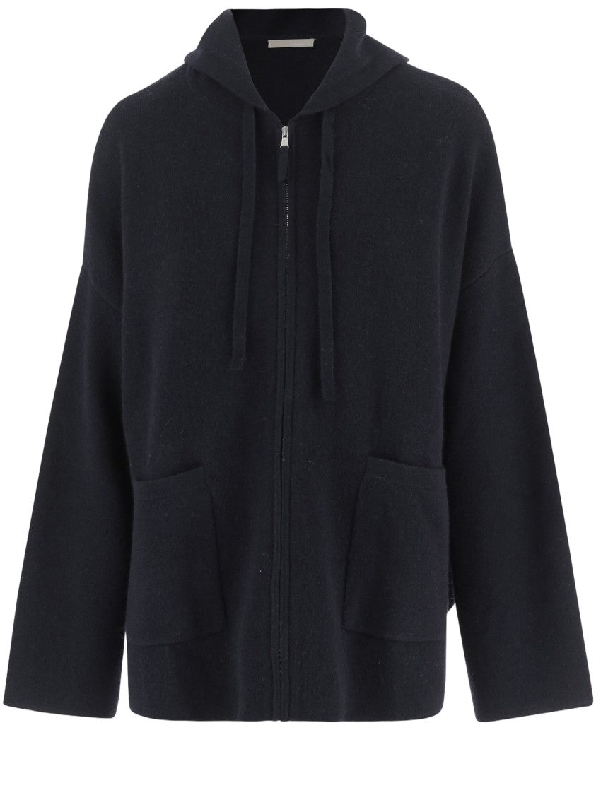 Allude Cashmere Blend Sweatshirt With Hood And Zip Closure