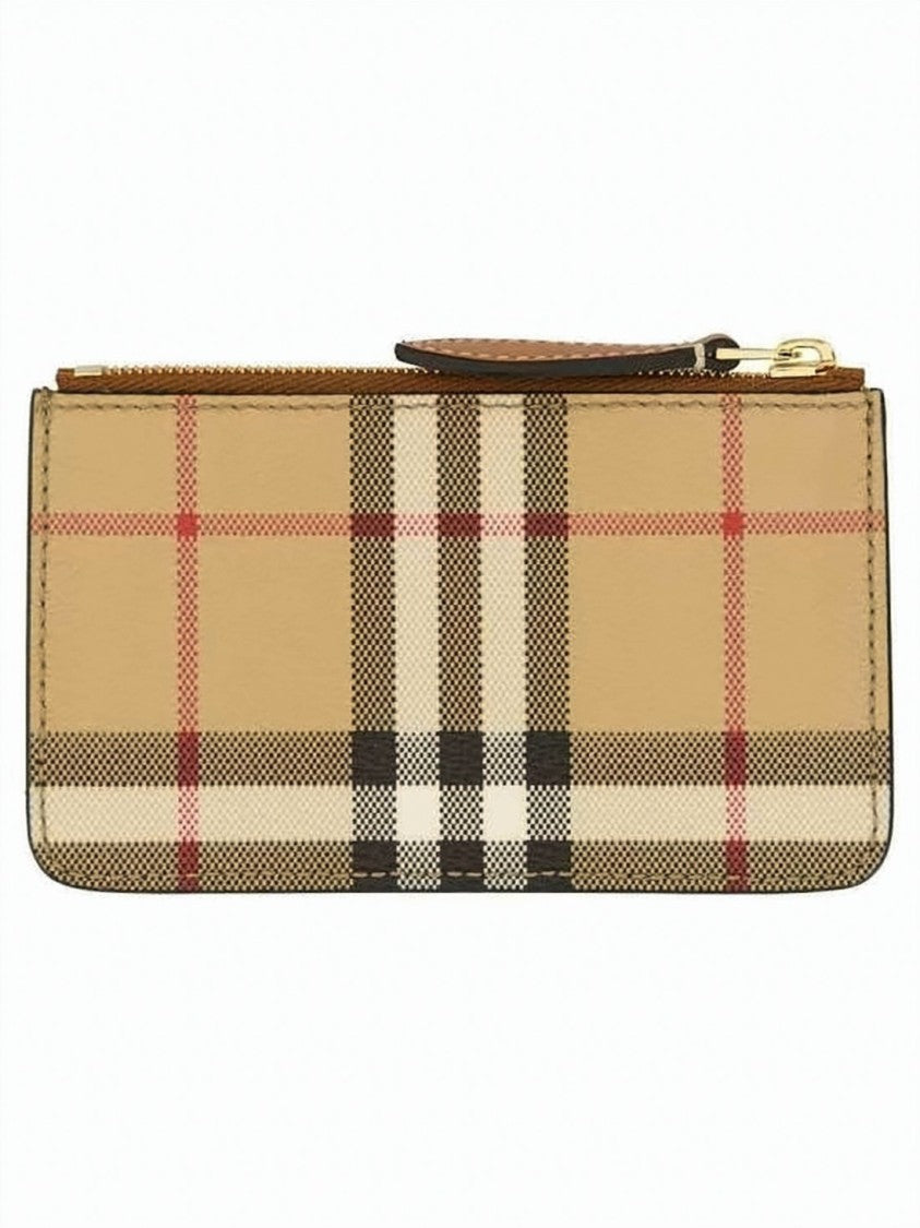 Burberry Vintage Check Leather Coin Case With Zip Closure