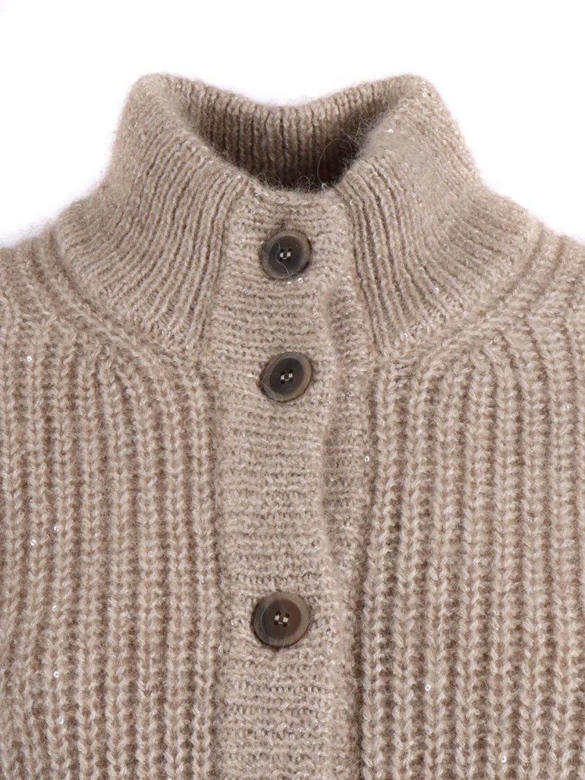 Peserico Chunky Ribbed Knitted Waistcoat With High Collar