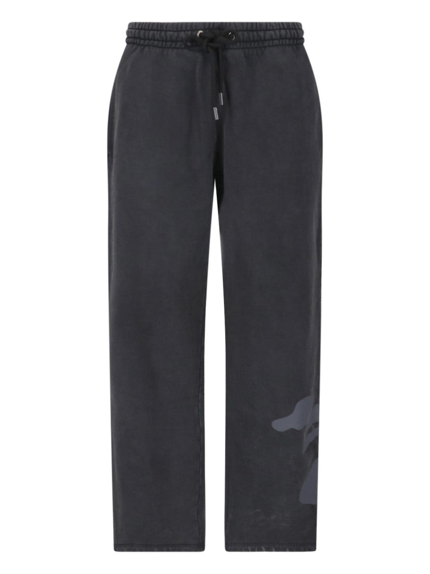 Off-White Black Ruched Elastic Waist Cotton Wide-Leg Sweatpants