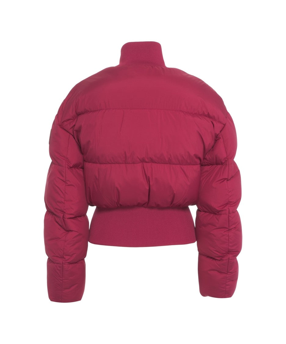 Elisabetta Franchi Cropped Red Quilted Puffer Jacket With High Collar