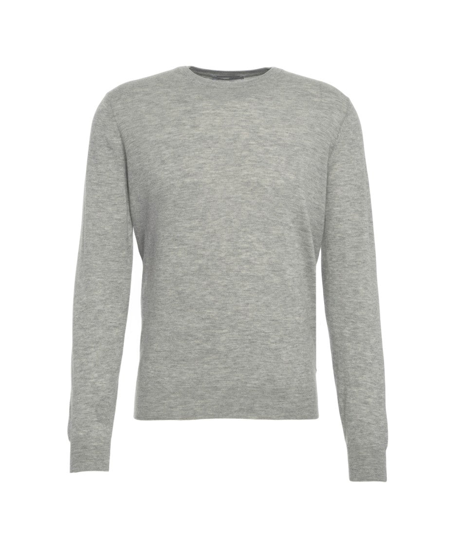 Gender Fine-Knit Grey Sweater With Classic Crew Neck And Ribbed Details